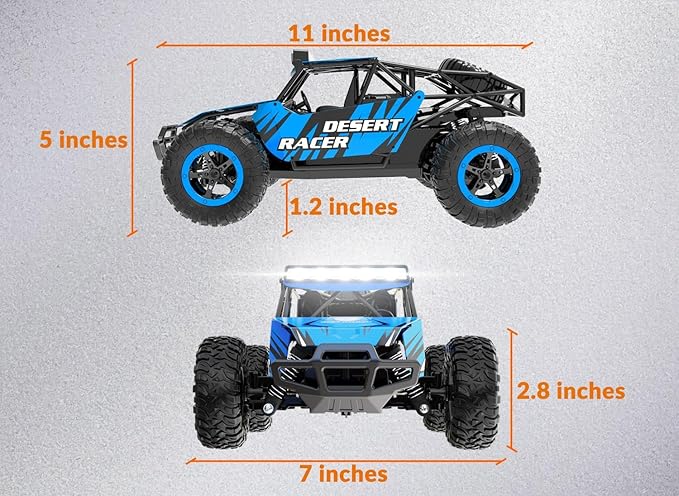 RACENT Remote Control Cars for Adults - 1:16 Scale 20kph Fast RC Truck All Terrain Off-Road Monster Truck for Adults with 2 Rechargeable Batteries (Blue)