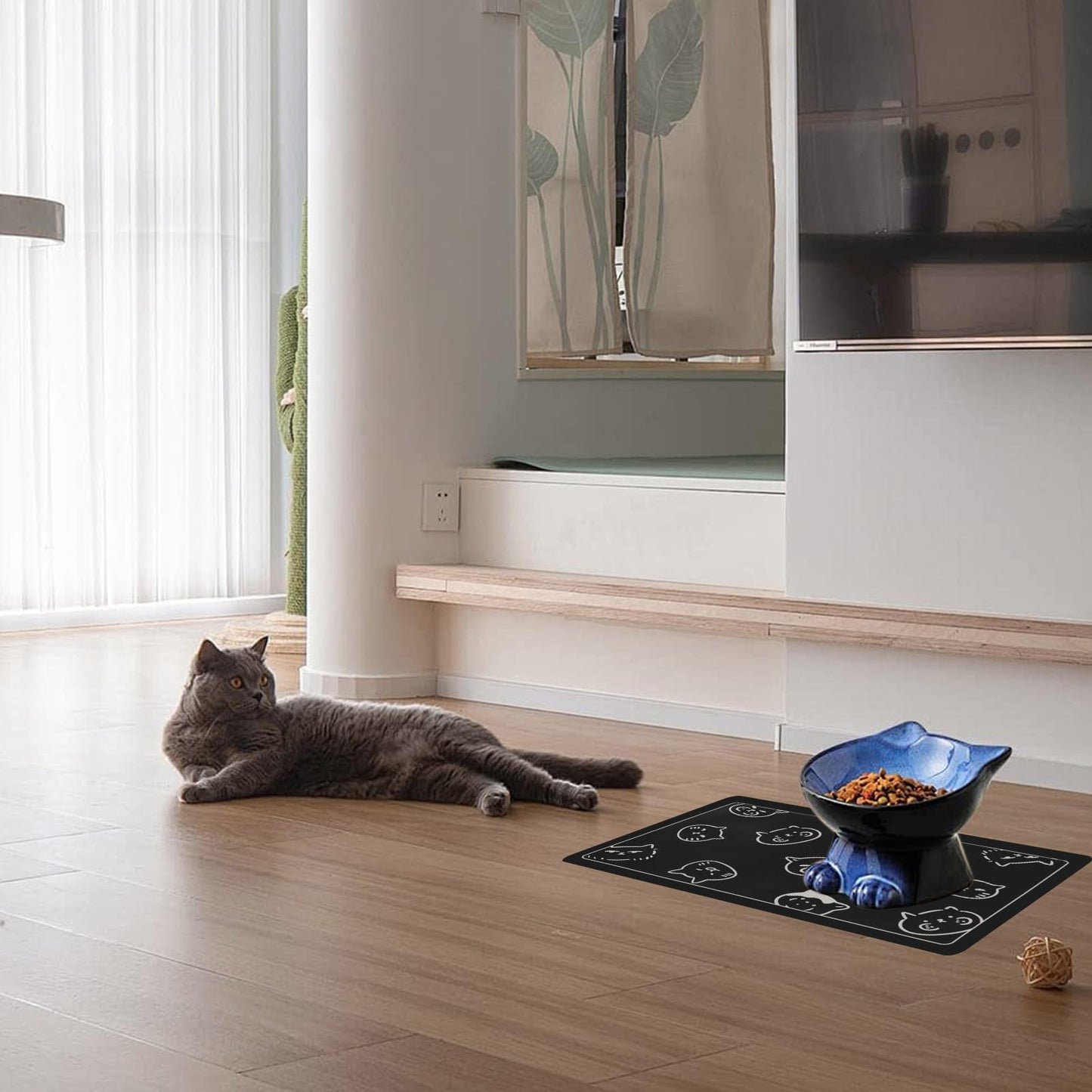 Pet Feeding Mat, Absorbent Dog Mat, Quick Dry Pet Food Mat Cat Feeding Mat Pet, Quick Dry Water Dispenser Mat Pet Supplies for Dog and Cat (Black, (12"x19"))