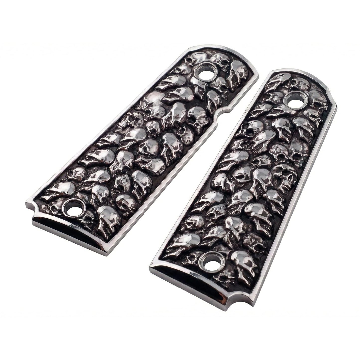 1911 Grips – Aluminum Alloy Pewter Finish Skull Design – Compatible with Colt, Kimber, Springfield, Rock Island, S&W and 1911 Government Model Clones – Full Size Frame, No Ambi Safety