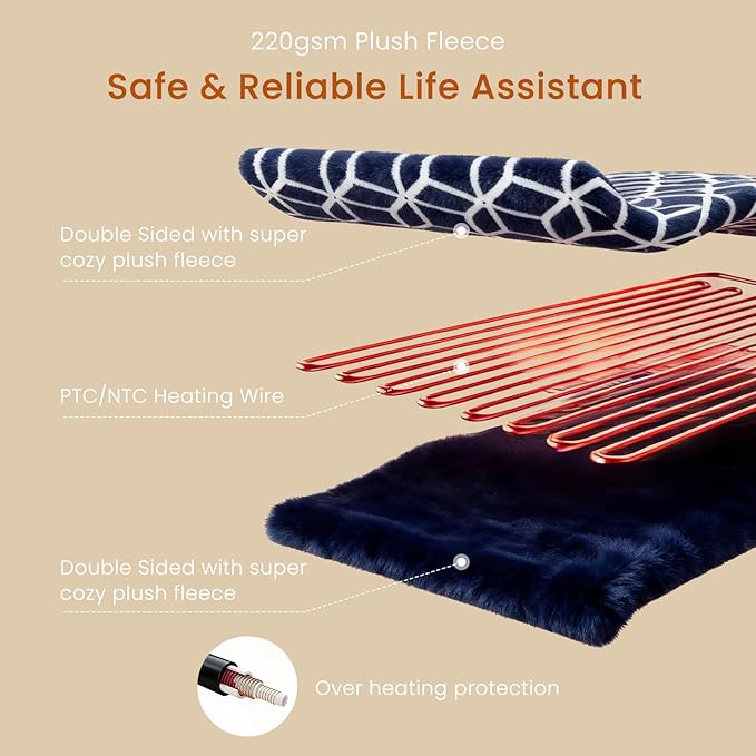 Heated Blanket Electric Throw Blanket with Built-in Button Controller 50"x60" One-Touch Ultra Cozy Soft Warm Heating Electric Blanket with 4 Heat Levels & 4 Hours Auto-Off Overheat Protection