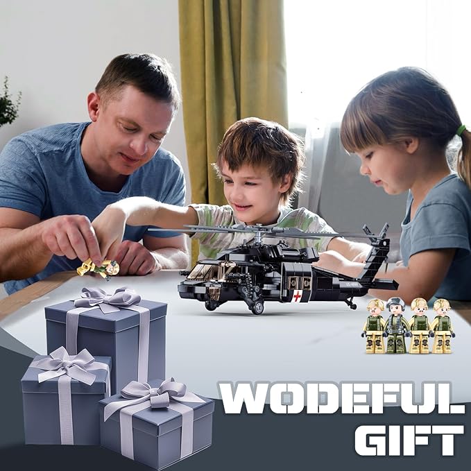 UH-60 Black Hawk Helicopter Military Set Army Airplane Building Bricks Rescue Helicopter Model Kits with 4 Soldier Minifigures Gifts for 6-12 Year Old Kids Compatible with Lego 692 PCS