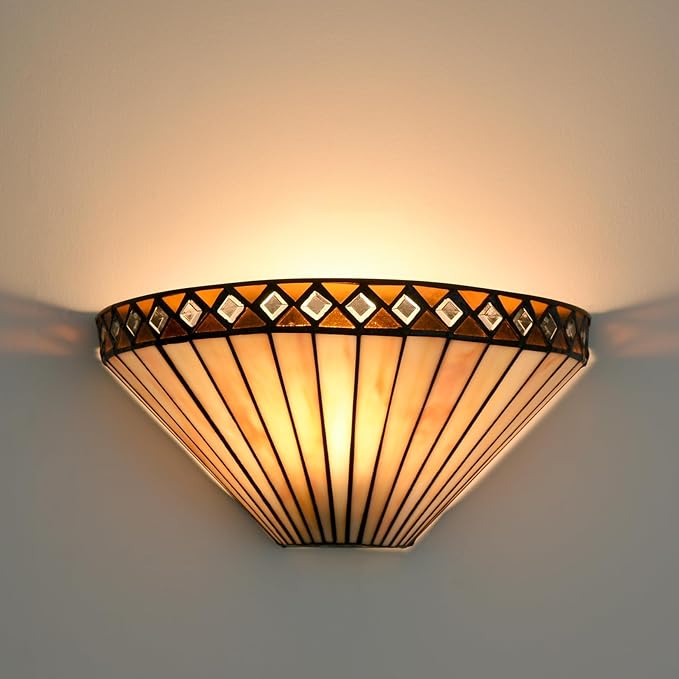 Tiffany Wall Sconce 12-Inch 1-Light Vintage Stained Glass Sconce Light Tiffany Style Sconces Wall Lighting for Bedroom Hallway Living Room Corner Stairwell Corner