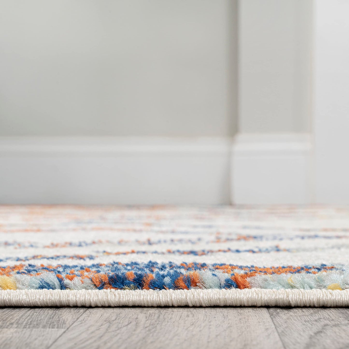 JONATHAN Y Amir Moroccan Beni Souk Ivory/Blue/Orange Indoor Area Rug, 3x5, Bohemian, Scandinavian, Easy-Cleaning for Living Room, Bedroom, Kitchen, Pet Friendly, Non-Shedding (MOH200E-3)
