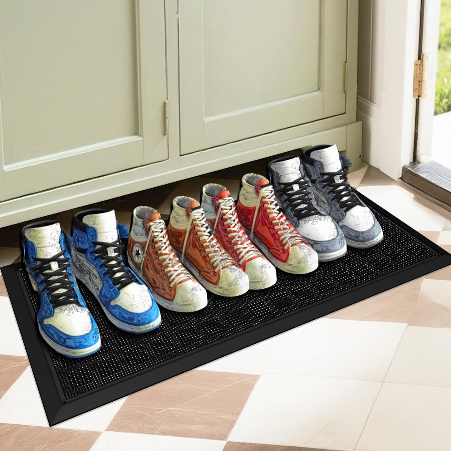 MATALL All-Weather TPE 36x17 Inch Versatile Mat -Indoor and Outdoor Non-Slip Boot Tray Floor Door Mat with Drainage Option for Home, Kitchen and Bath
