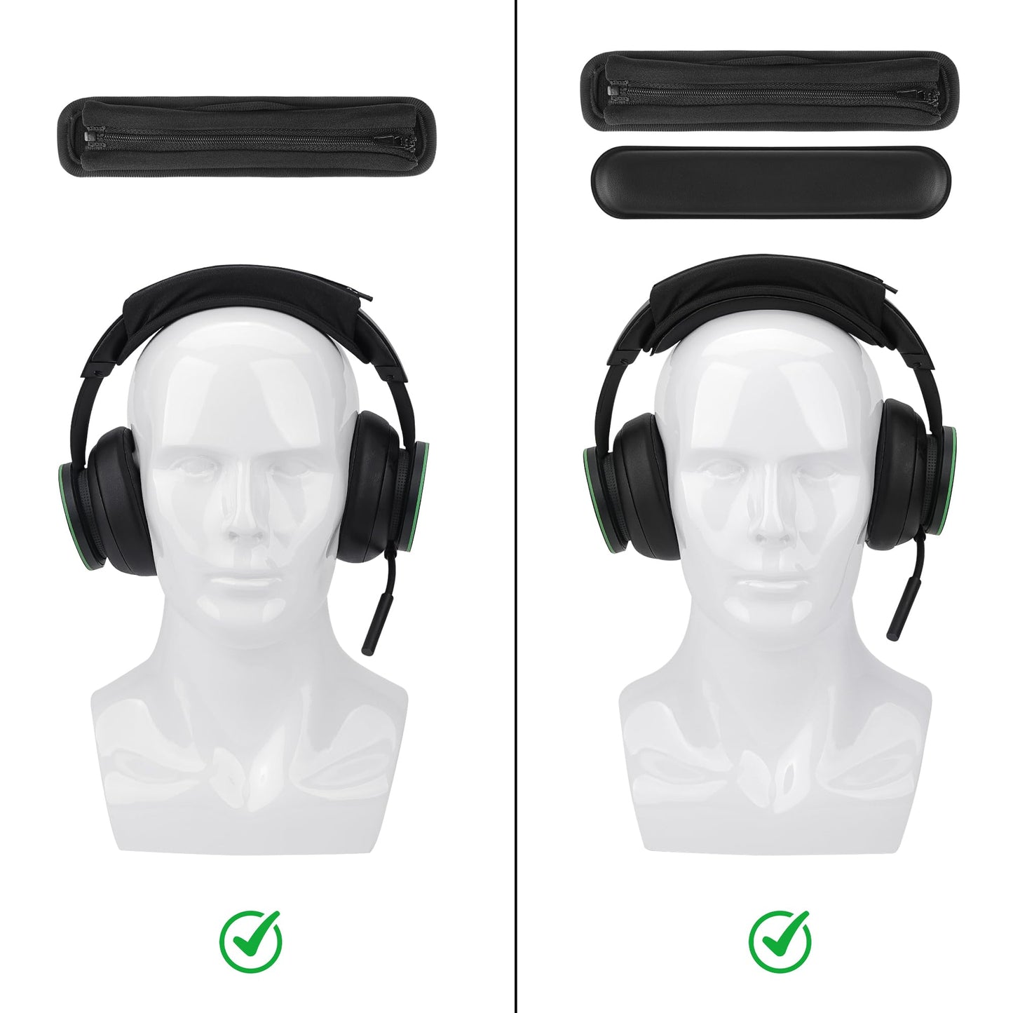Geekria Hook and Loop Headband Cover + Pad Set, Protector with Zipper Closure Compatible with Medium Sized Headphones, Easy DIY Installation (Protein Leather/Black)
