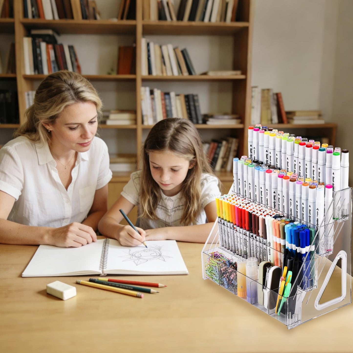CELSOL Acrylic Pen Holder – 3 Tier 15 Compartments Vertical Storage for Markers, Pens & Art Supplies – Clear Desk Organizer for Home, School & Office – Ideal for Space-Saving & Desk Organization