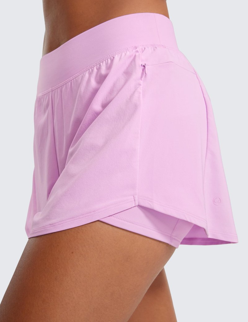CRZ YOGA 2 in 1 Double Layer Running Shorts for Women 3" - High Waisted for Athletic Tennis Workout with Zip Pockets Vita Pink Medium