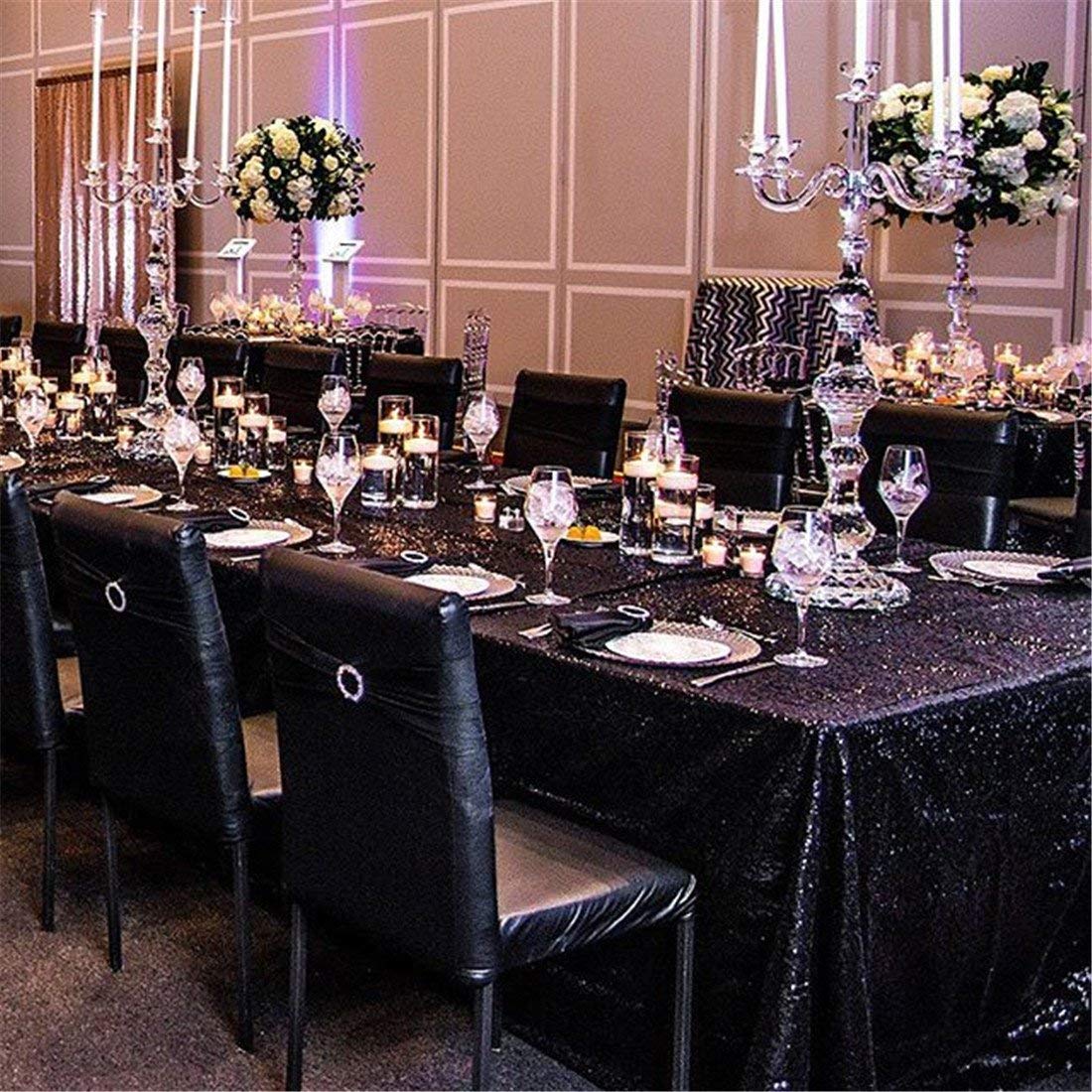 Sequin Table Clothes 50x102 inch Rose Gold Sequin Tablecloth Sequin Overlay Sparkle Table Decor for Wedding Sequin-50 x102 Black