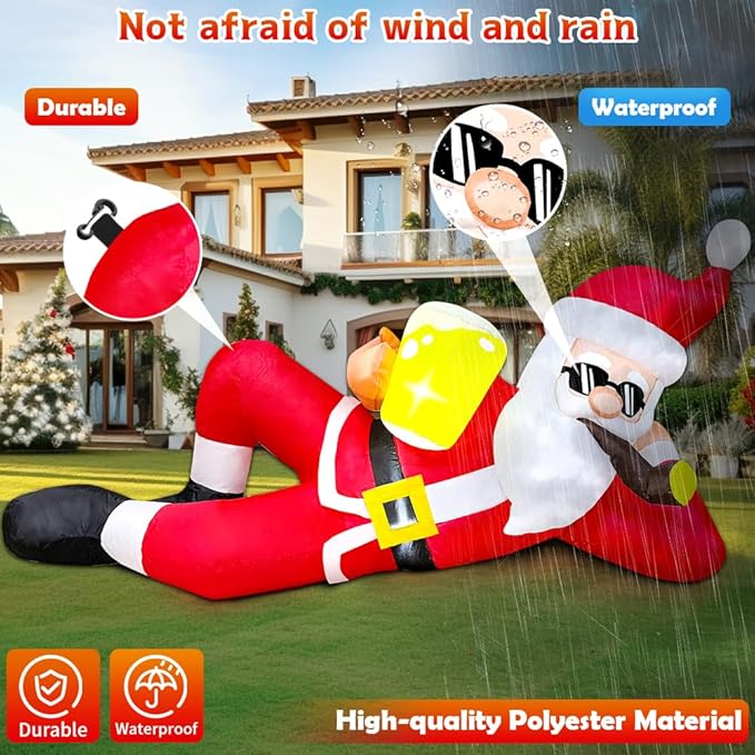 KOOY 6FT Christmas Inflatable Santa Claus Outdoor Decoration with LED Lights, Christmas Decoration Outdoor, Blow up Yard Decor for Outside Garden Lawn Xmas
