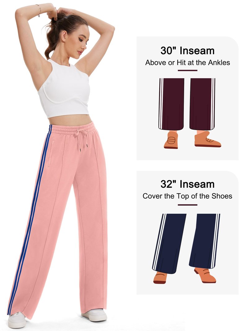 Tapata Long Women's 32" Inseam Track Pants Elastic Waistband Y2K with Zipper Pockets Dance Studio Sweatpants, Pink, L