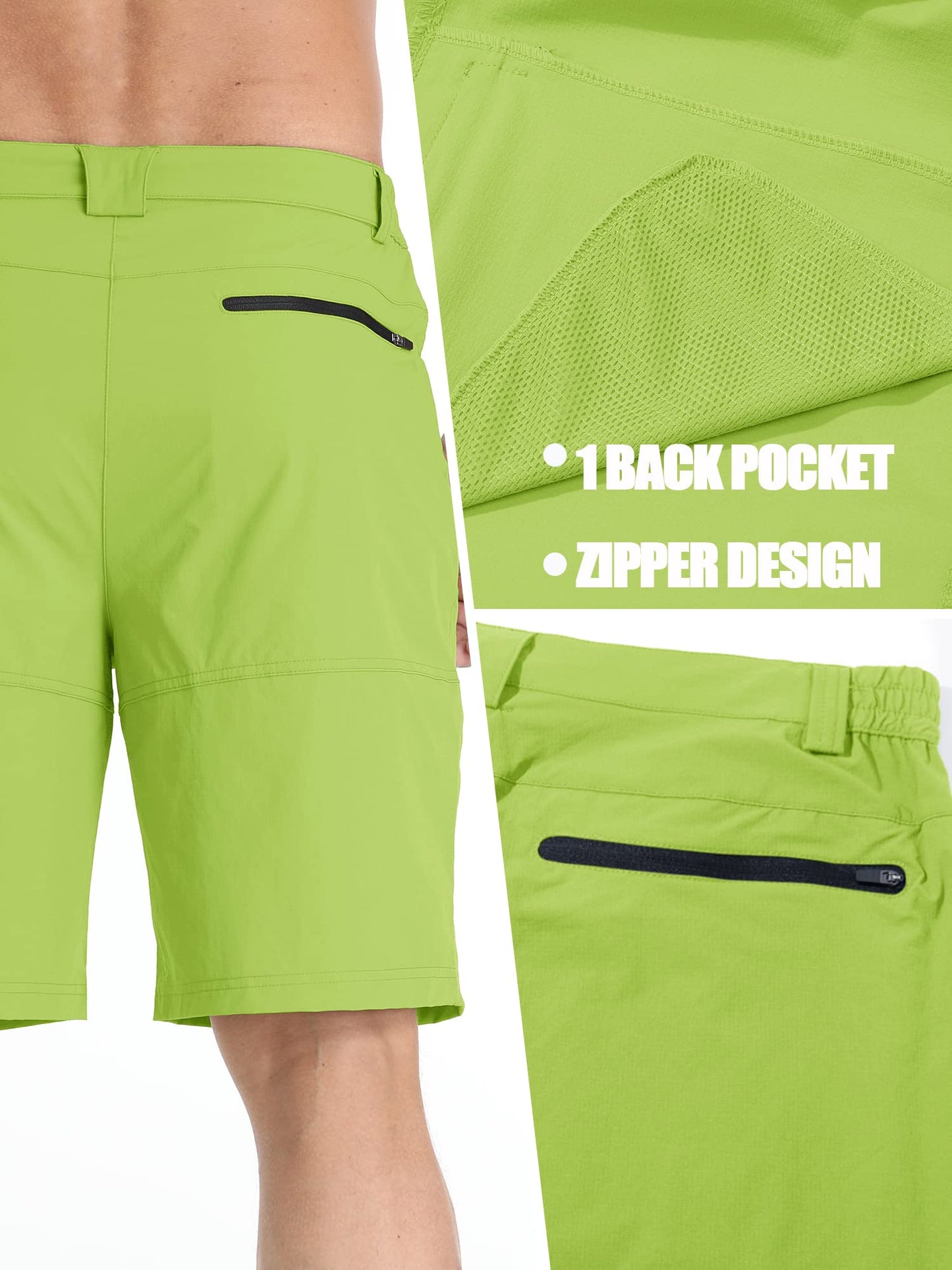 TACVASEN Men's Casual Shorts Lightweight Quick Dry Cargo Hiking Tactical Shorts Outdoor Summer with Zipper Pockets Yellow Green 36