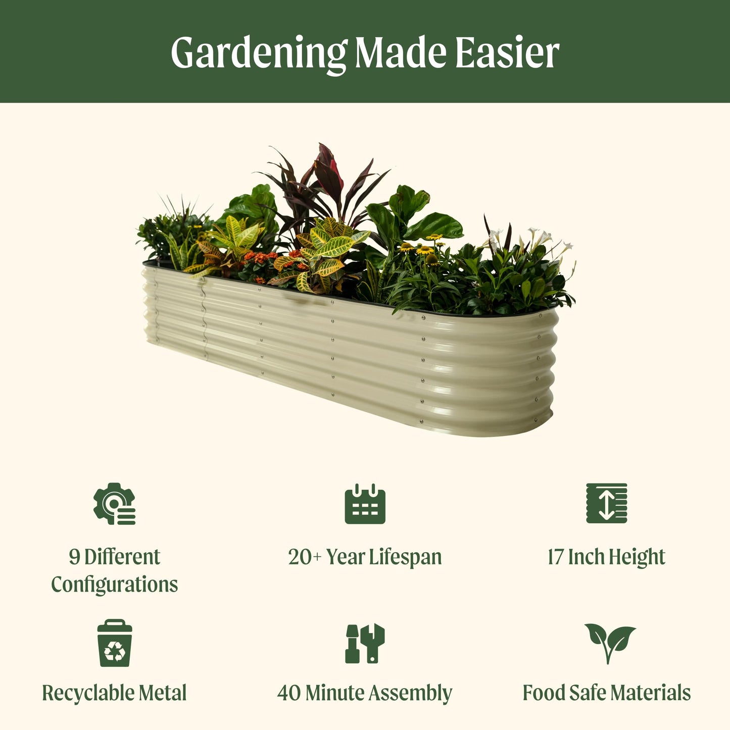 Vego garden Raised Garden Bed Kits, 17" Tall 9 in 1 8ft x 2ft Metal Raised Planter Bed Outdoor for Vegetables Flowers Ground Planter Box, Terra Cotta