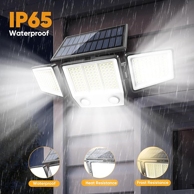 Solar Motion Sensor Outdoor Lights Waterproof - 3000LM 3 Modes Security Lights Outdoor 270° Illumination IP65 LED Solar Flood Wall Light for Garden Yard Patio Pathway (With Remote Control, 2)