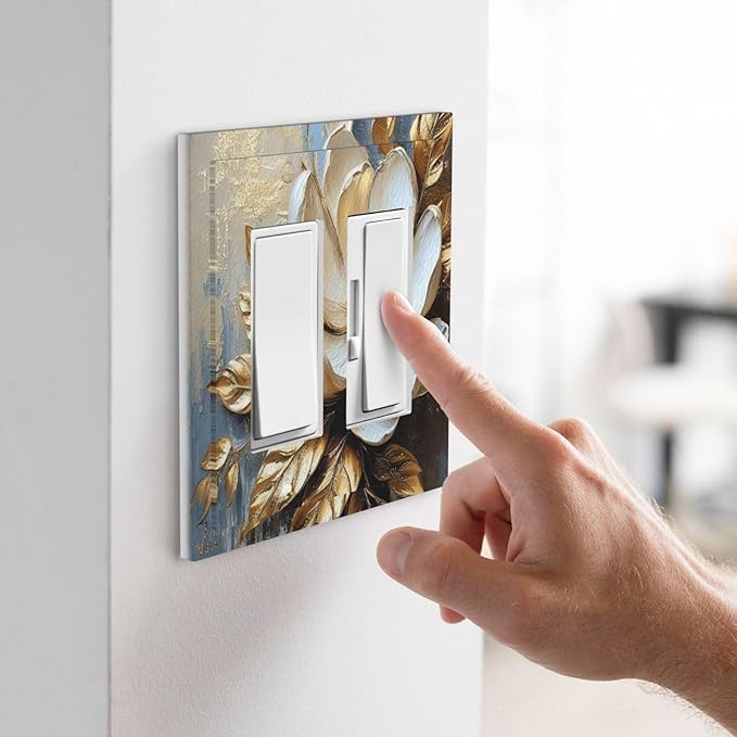 Decorative Art Light Switch Covers Gilded Bloom 2 Gang Dual Rocker Outlet Switch plate Faceplate GFCI for Home Decor