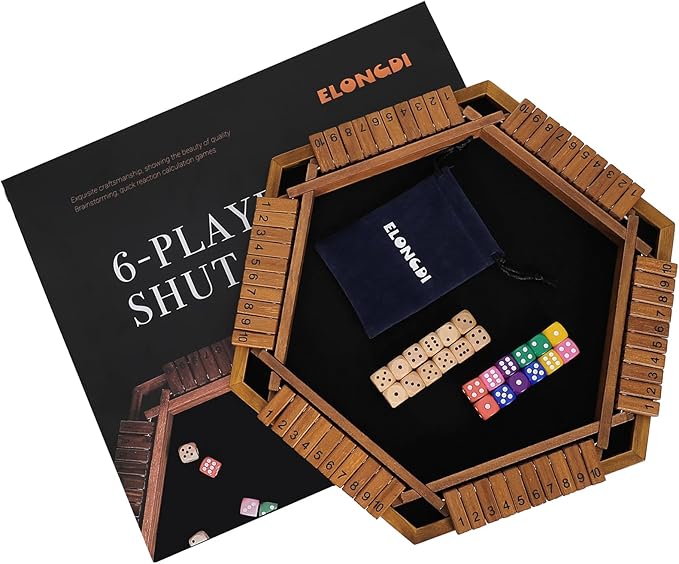 Upgraded 1-6 Player Shut The Box Dice Game with 12 Dice+Bonus Wooden 12 Dice Classic Wooden Board Table Math Game for AdultsKids/Tabletop Board Games for ClassroomHomeParty or Pub
