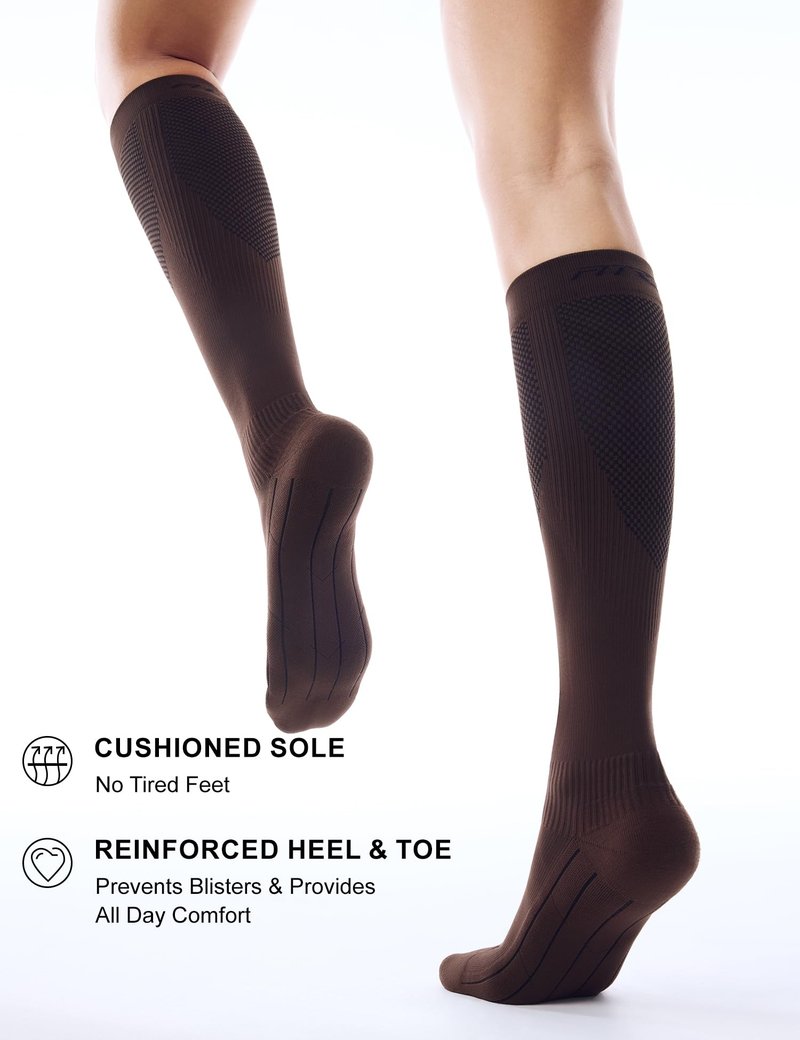 FITRELL 3 Pairs Compression Socks for Women and Men 20-30mmHg- Support Socks for Travel, Running, Nurse, Knee High Socks, Tan+Almond+Khaki S/M