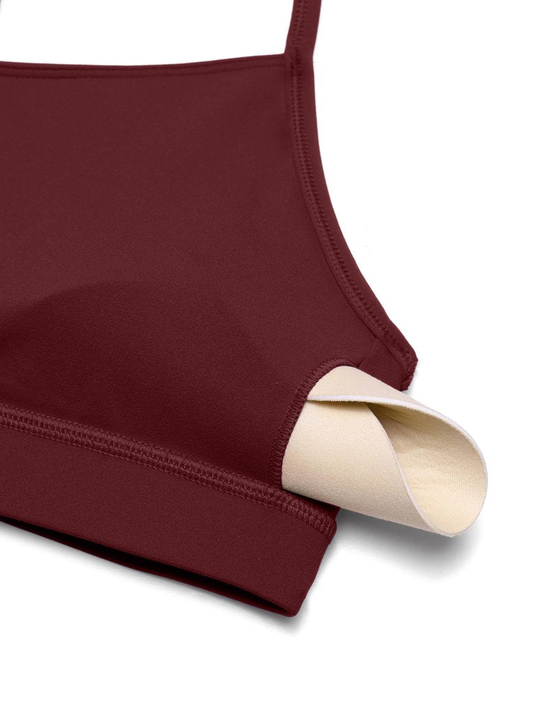 CRZ YOGA Butterluxe Y Back Sports Bras for Women - Padded Racerback Low Impact Spaghetti Thin Strap Workout Yoga Top Red Merlot Large