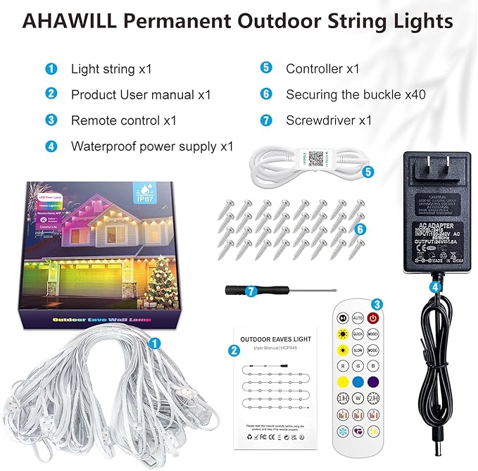 50FT Christmas Permanent Outdoor Lights,RGB+IC Eaves Lights with App & Remote Control,DIY Multi-Color Scene Modes,IP67 Waterproof,Outdoor Strings for House,Holiday Decorations for Christmas
