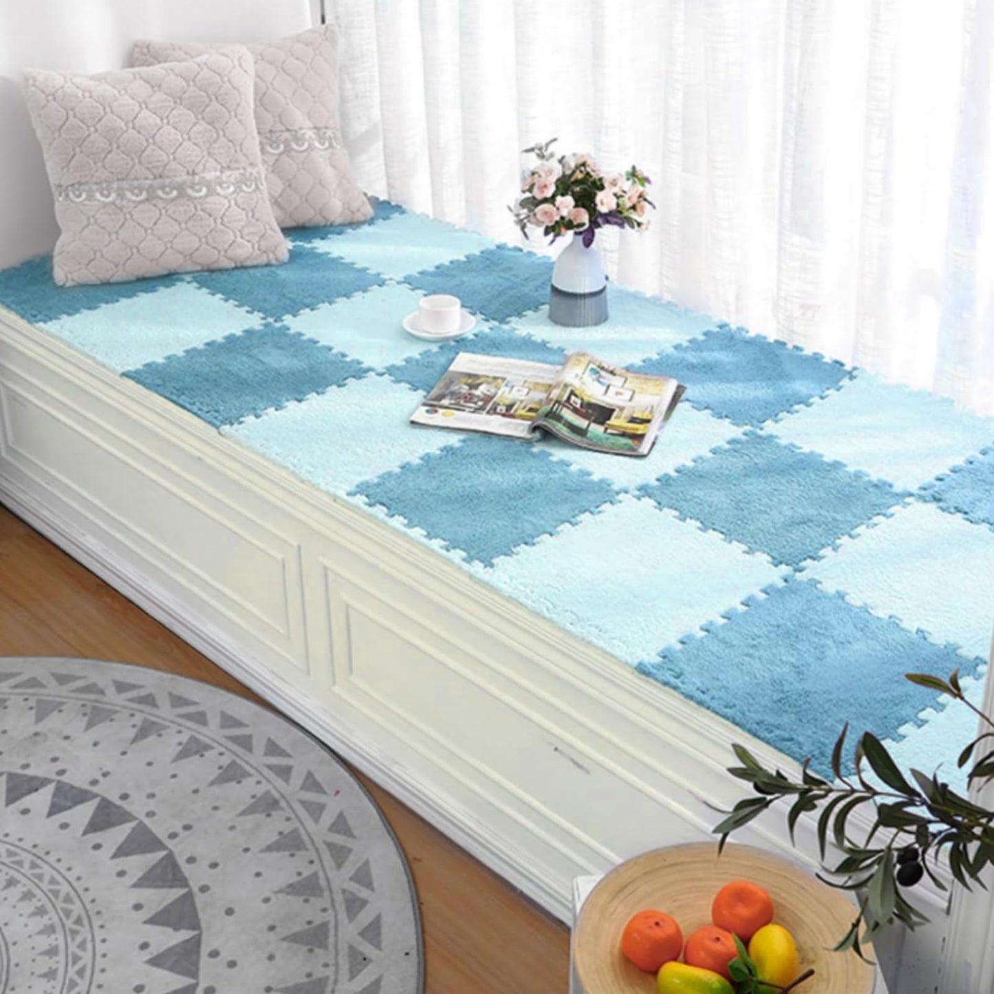BRCYKRWY Sound Insulation Interlocking Floor Mat,Thick Comfort Fluffy Parlor Carpet,Indoor 10 Pieces EVA Washable Floor Mat,Parlor Washable Carpet,Easy to Disassemble,for Home,Parlor,Bedroom