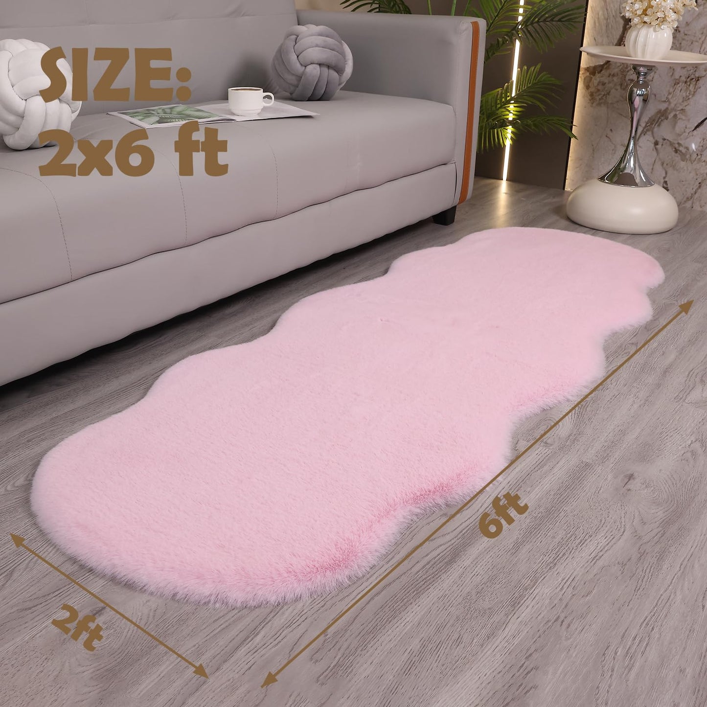 LLSPW Fluffy Synthetic Rabbit Fur Area Rug Furry Floor mat Machine Washable Non-Slip Backing High Density Floor and Sofa Seat Cushions for Living Room White and Blue 2x6 ft