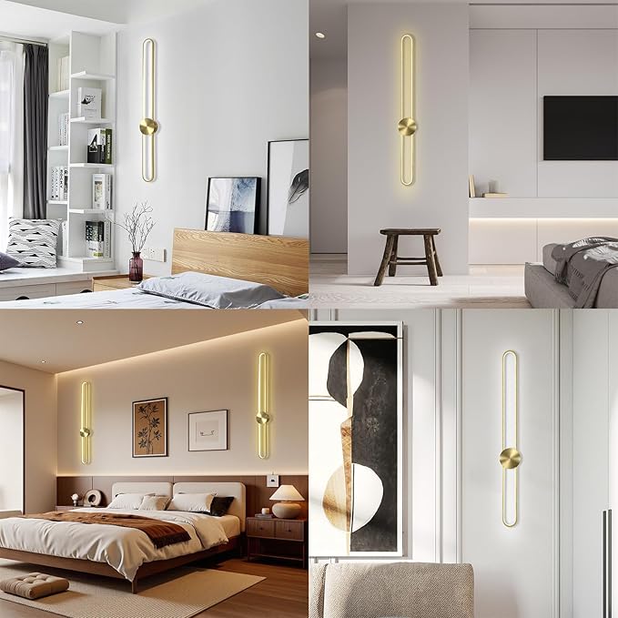 Modern Wall Sconce Dimmable 3000K/4000K/6000K LED Wall Light Fixture, Hardwired Wall Lamp for Living Room, Dining Room, Bedroom, Hallway, Lobby, Entryway (Brushed Gold, 43.3inch/H110cm)