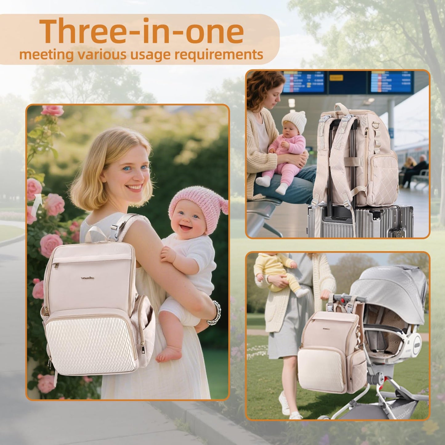 vosmles Stylish Baby Diaper Bag, Baby Bag with Changing Pad, Pacifier Case& Stroller Straps, Large Diaper Backpack Boy Girl, Water Resistant Travel Diaper Backpack for Mom Dad
