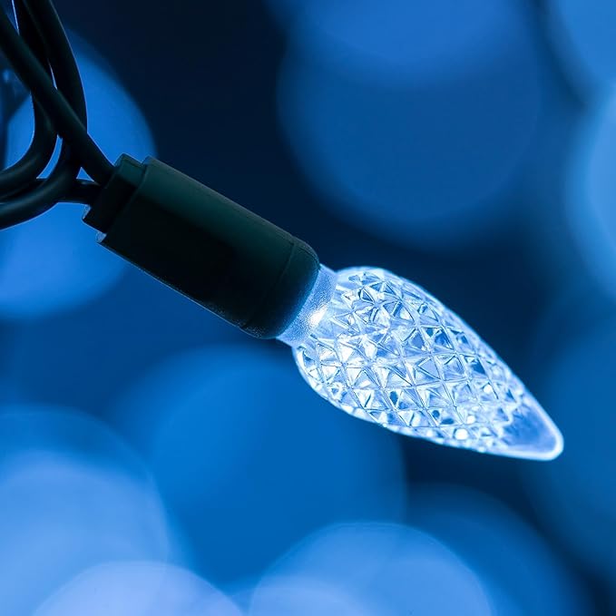 140 Cool White Strawberry One-Piece LED Christmas Lights, Pack of 2 Strands 70 Count 36 ft, High Waterproof UL Certified C6 Outdoor String Lights (Cool White - Green Cord)