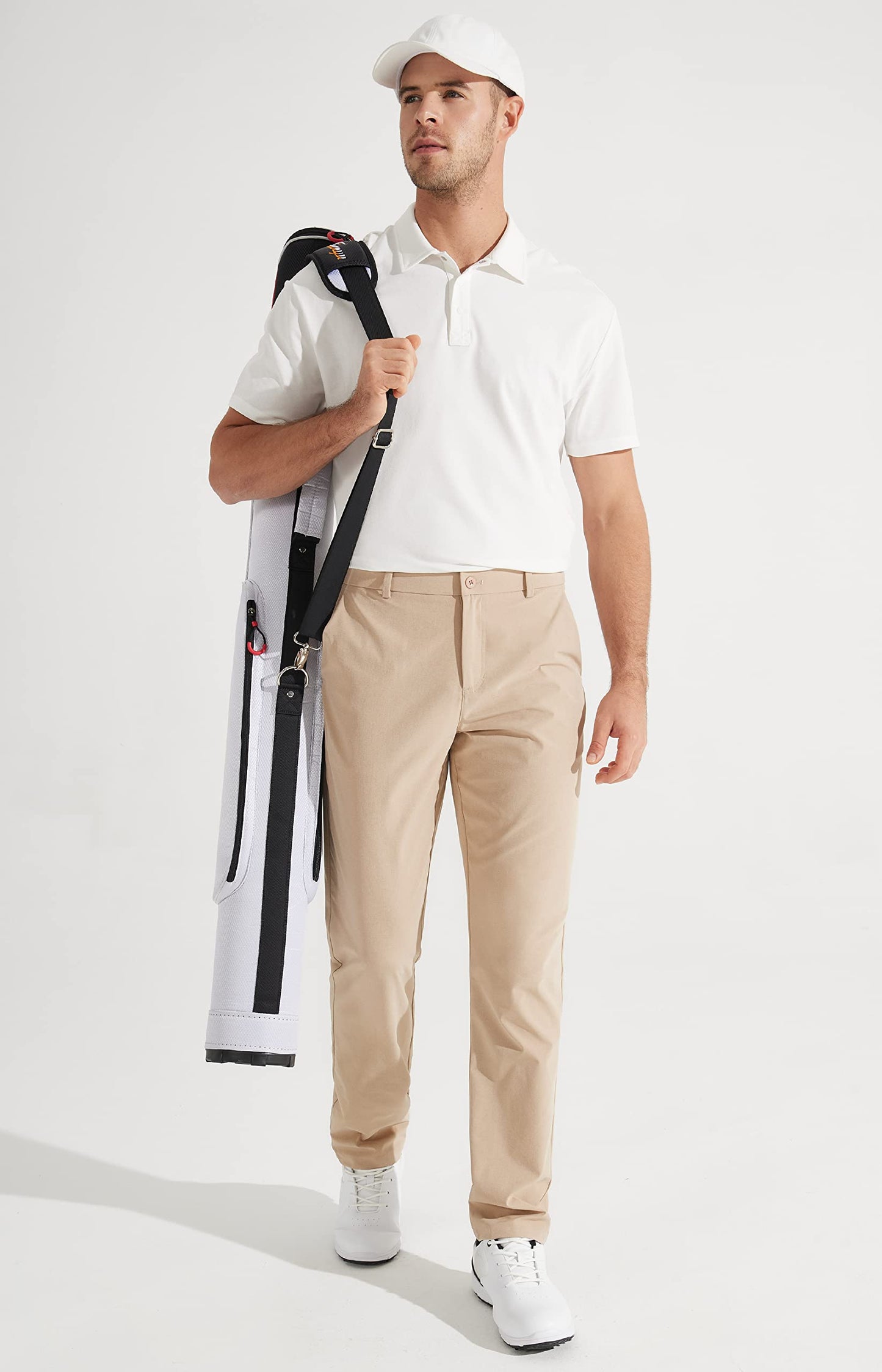 Libin Mens Golf Pants Stretch Work Dress Pants 30" Quick Dry Lightweight Business Casual Pant for Men Comfy Water Resistant, Khaki, 44W x 30L