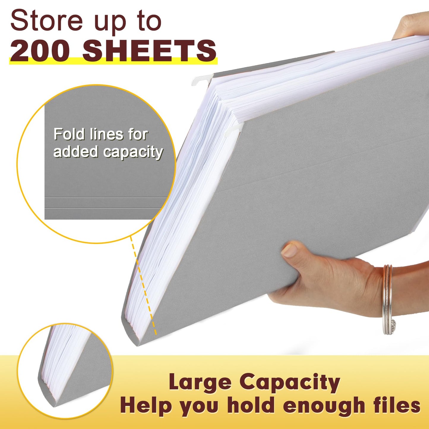 HERKKA Hanging File Folders, 60 Pack Reinforced Letter Size Hanging Folders, Designed for Bulky Files, Filing Cabinet, 1/5-Cut Adjustable Tabs (Gray)