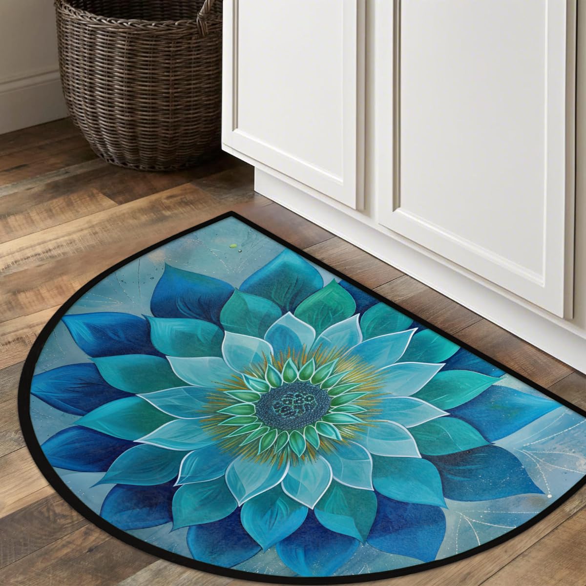 Daiachsy Teal Mandala Half Round Rug Half Moon Door Mat Half Circle Rugs
