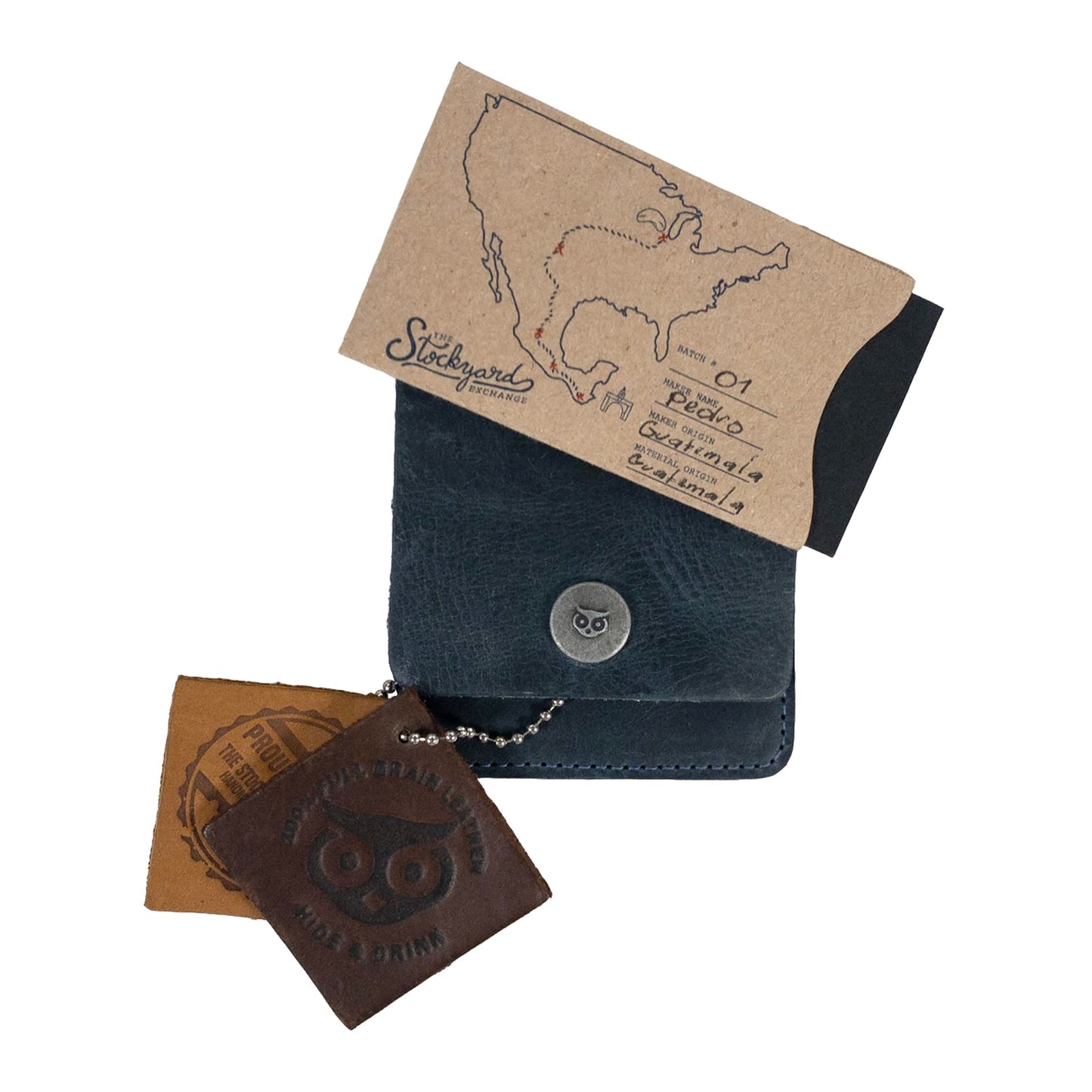Hide & Drink, Vertical Front Pocket Wallet with Card Slot, Compact Storage for Bills, Card Holder, Full Grain Leather, Handmade, Slate Blue