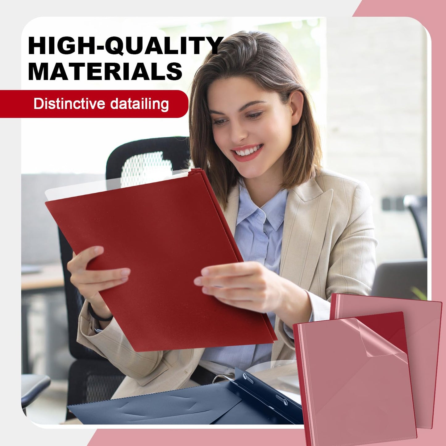 Teling 24 Pcs Clear Front Report Covers with 3 Prongs, Suit for A4/8.5'' x 11'' Letter Size Paper, Plastic Dark Red Presentation Folders Bulk, 90 Sheet Capacity, for School Business