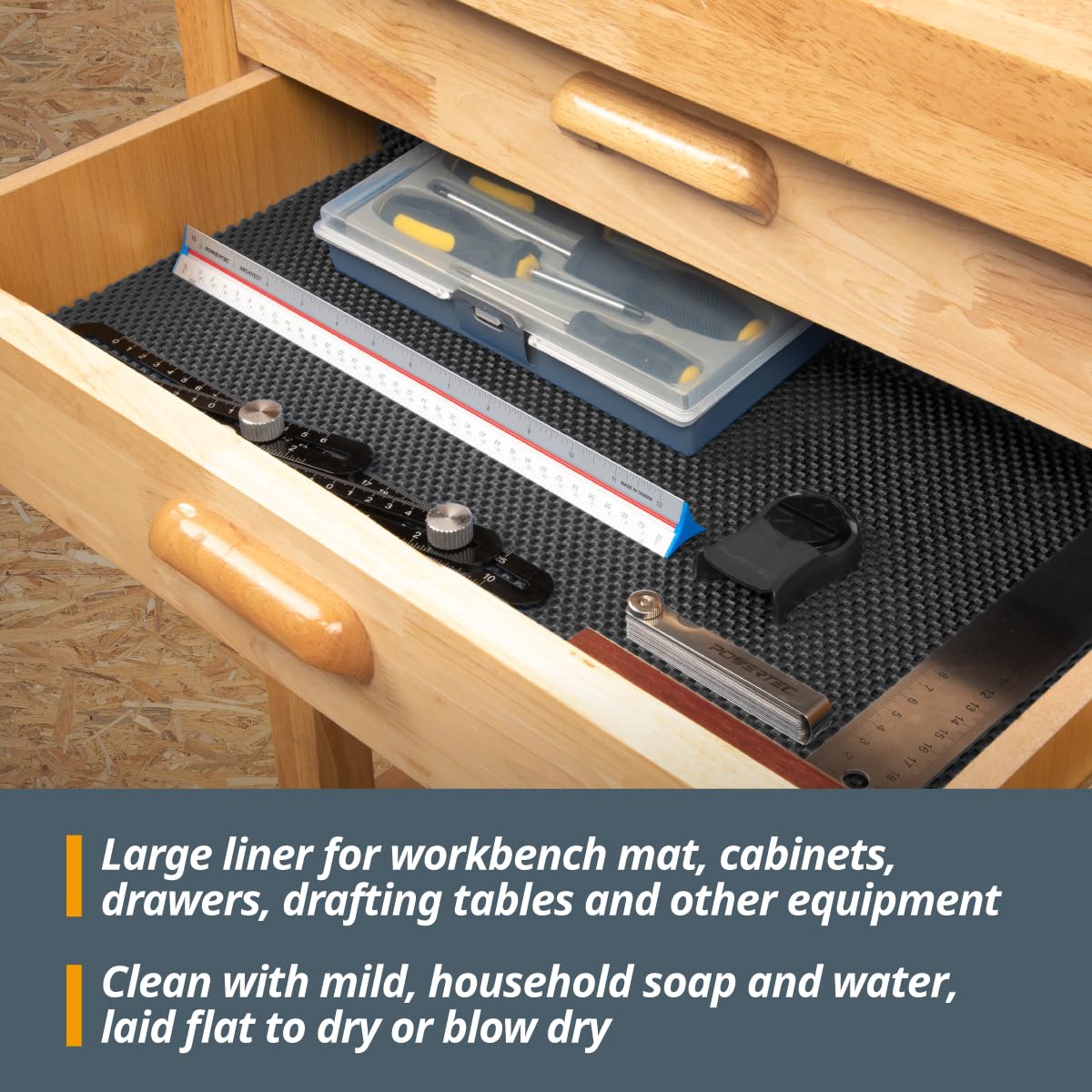 POWERTEC Non Slip Mat Anti Slip Mat, Heavy Duty Grip Mats, 24" x 48" Non Slip Pad Tool Mats for Workshop, Cabinet, Workbench Pad, Nonslip Drawer Shelf Liner, Woodworking Router - 2PK, 71014-P2