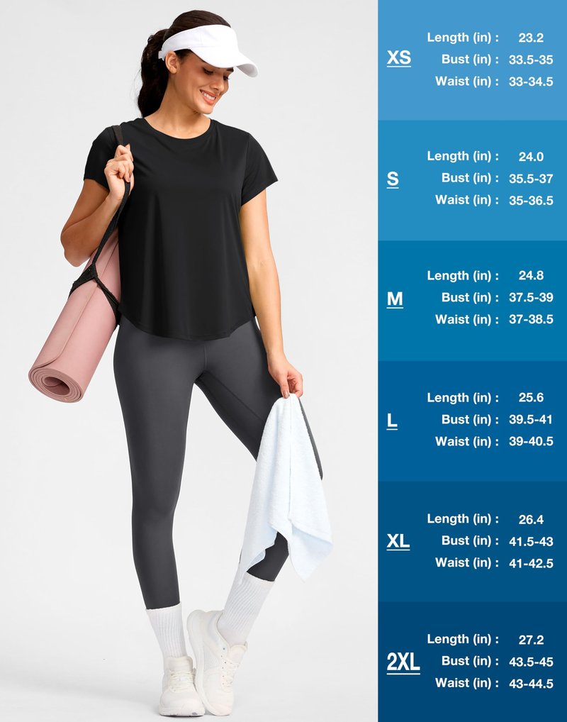G Gradual Women's Workout Tops Short Sleeve Lightweight Athletic Yoga Running Shirts Loose Fit Quick Dry Gym T-Shirts(Black,L)