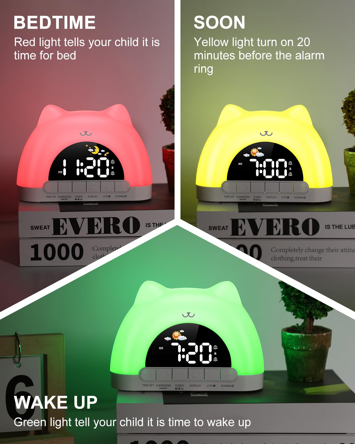 OQIMAX Kids Alarm Clock, Wake Up Clock with 11 Colors Night Light, Toddlers Sleep Training Clocks with 10 Ringtones, Brightness Adjustment, Dual Alarms Plug in OK to Wake Clocks for Girls Boys
