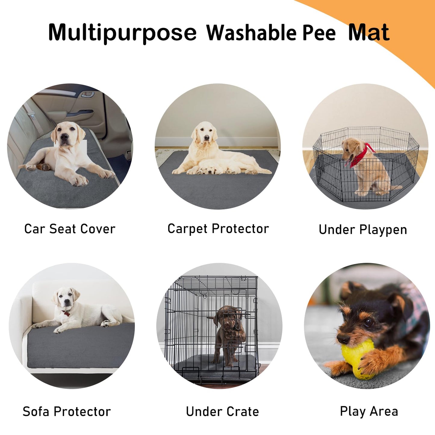 LOOBANI 2 Packs Extra Large Reusable Dog Mat for Floor, Non-Slip Washable Pee Pads for Dogs, Fast Absorbent Pet Whelping Pads, Puppy Playpen Mat for Incontinence, Housebreak, Crate (36"x48"-Gray)