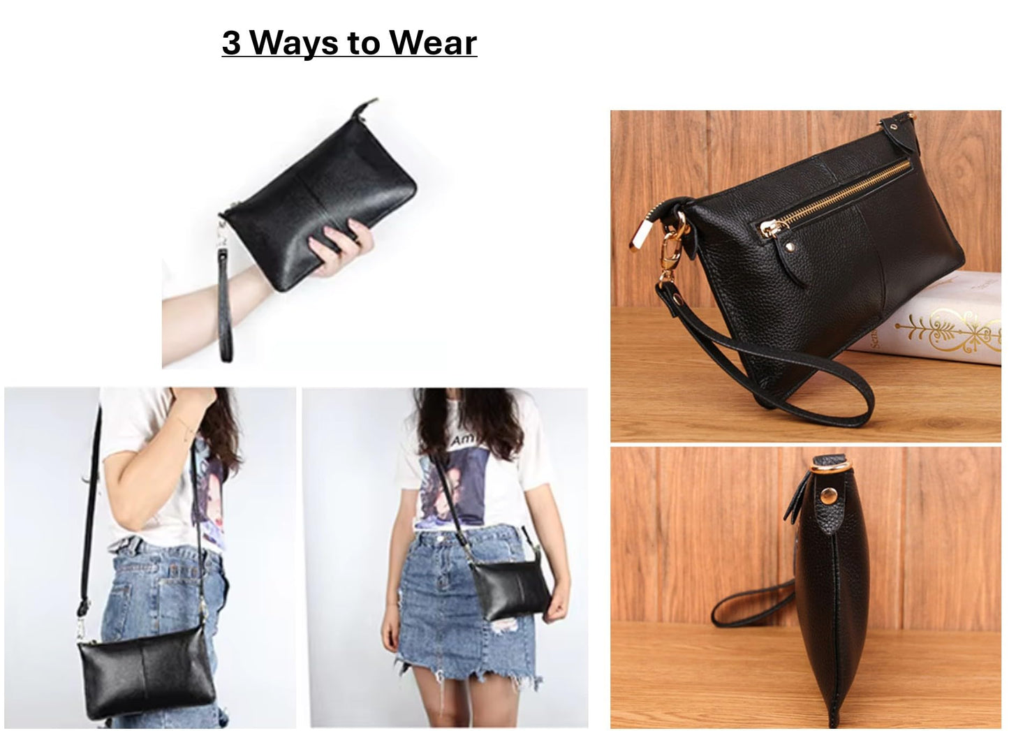AurexaFashion Genuine Leather Small Crossbody Phone Bag for Women, Slim Wallet Credit Card Holder Wristlet Clutch Purse (Dark Blue)