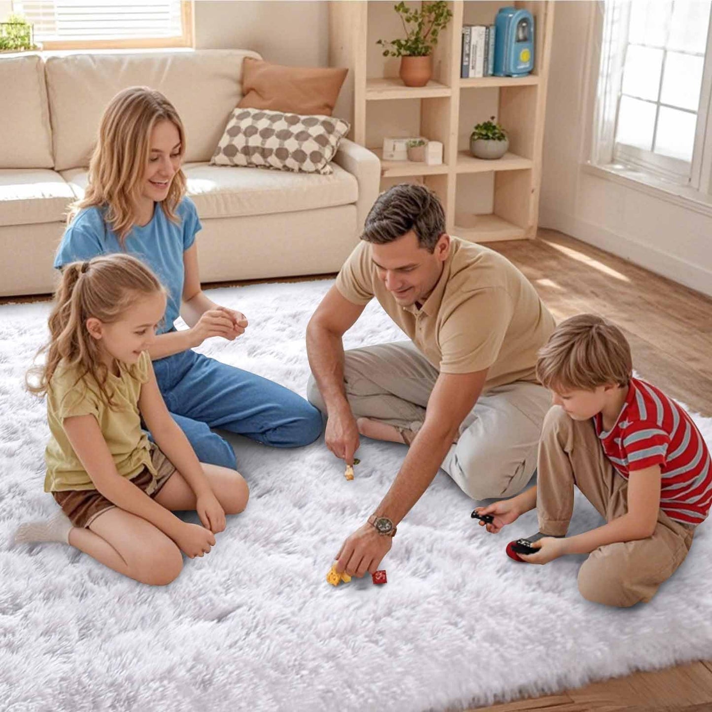 FinRèc White Rugs for Bedroom Living Room, 4x6 Feet Fluffy Shaggy Area Rug, Non-Slip Soft Shag Rug for Nursery Kids Room Dorm Room Home Decor, Indoor Plush Floor Carpet