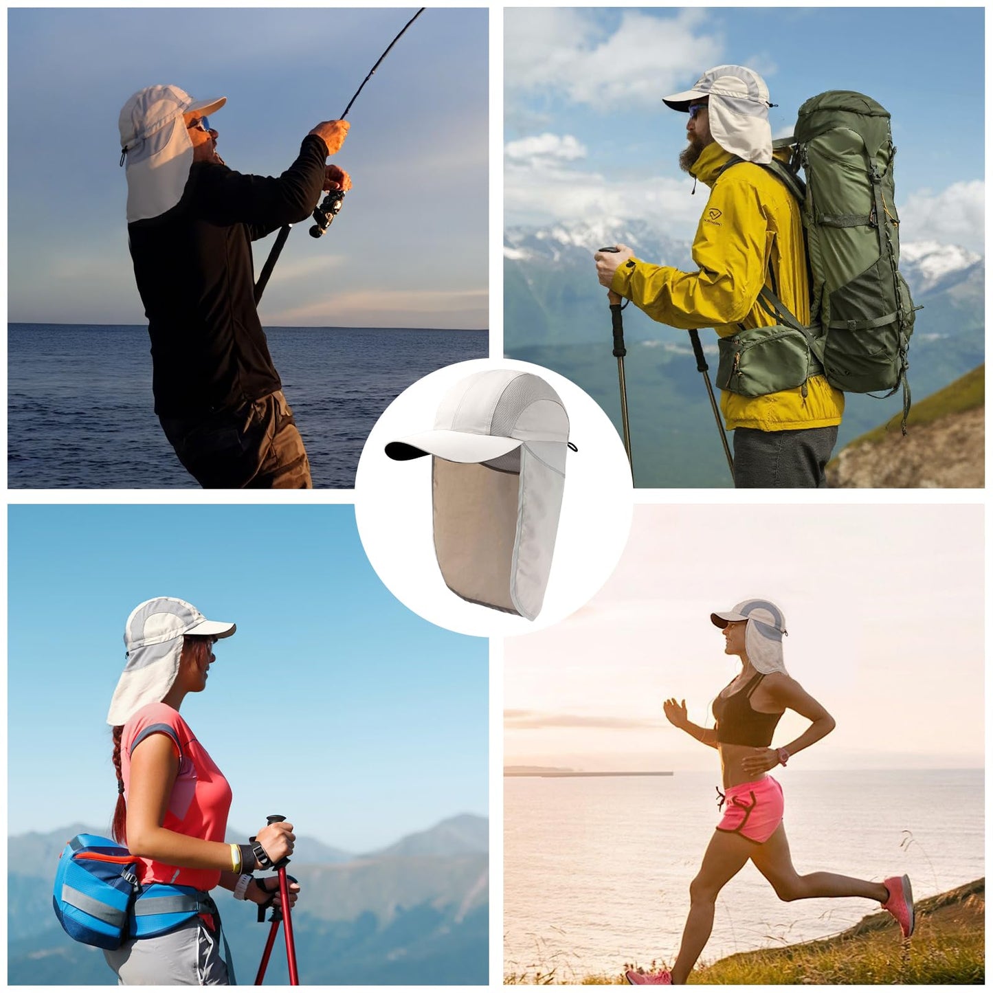 Mens Sun Hat with Breathable Mesh Sun Hats for Men Sun Protection Fishing Hat with Neck Flap for Hiking Cycling Gray
