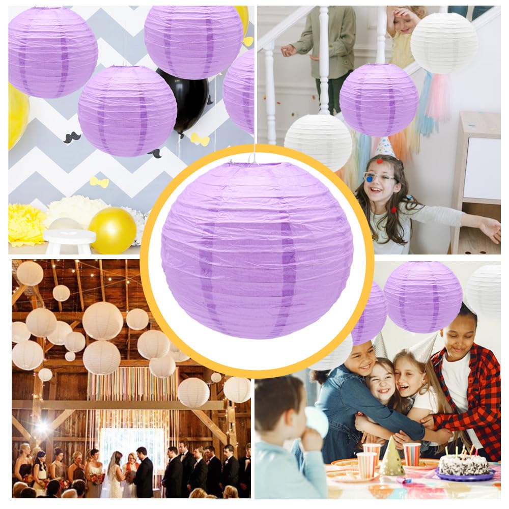 Ruidee 6Pcs Paper Lanterns Decorative Round Hanging Paper Lanterns for Birthday, Wedding, Christmas Xmas, Bridal, Home Decor, Party Decoration(12in/Purple)