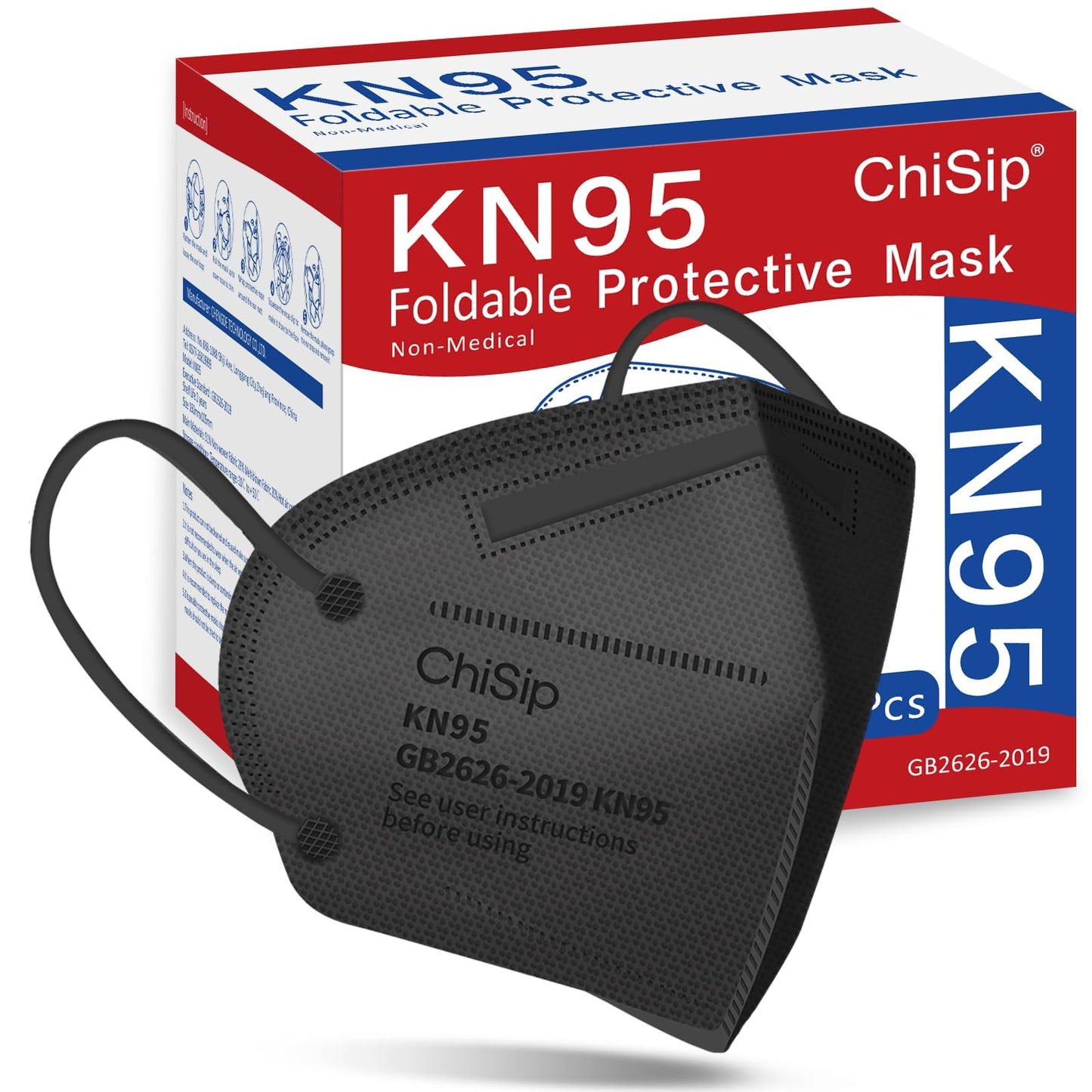 ChiSip KN95 Face Mask 20 Pcs, 5-Ply Cup Dust Safety Masks, Breathable Protection Masks Against PM2.5 for Men & Women, Black