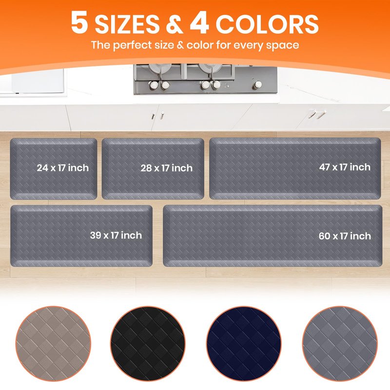 TranquilMoments 4/5 Inch Extra Thick Kitchen Mats for Floor,Non Slip Anti Fatigue Kitchen Rugs,Waterproof Stain Resistant Sink Mat,Cushioned Standing and Comfort Mats for Office (17"x24" Grey)