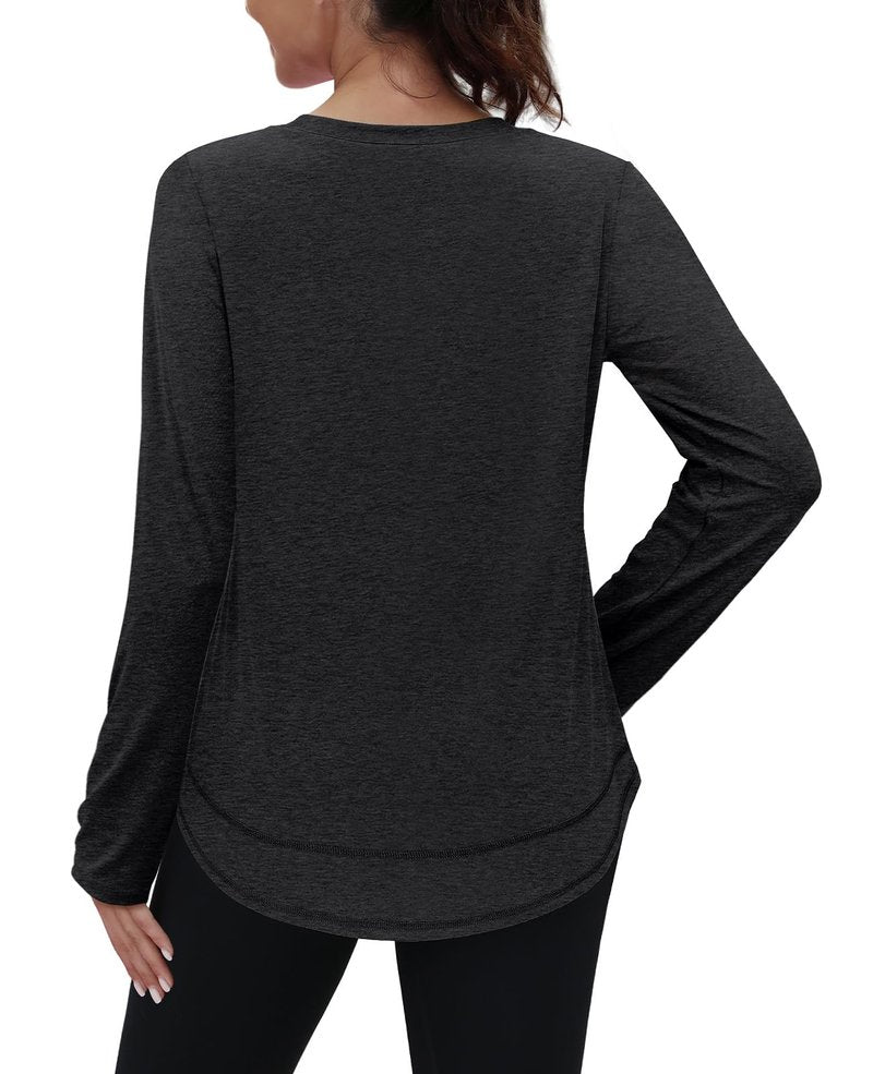 Workout Tops for Women Long Sleeve Uv Sun Protection UPF Clothing Rash Guard Moisture Wicking Pilates Outfits Tunics to Wear with Leggings Fall Winter Black 2026 L