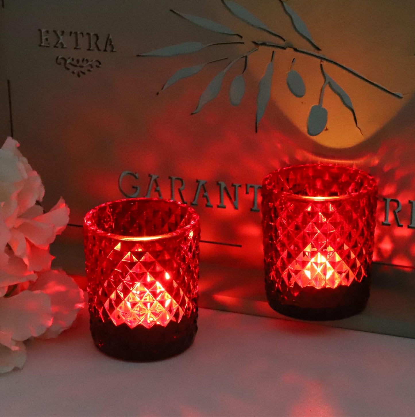 Woho Candle Holders for Votive Candles/Tealight Candles, Votive Candle Holder for Boho Home Decor, Glass Tea Lights Candle Holder for Wedding Party Christmas(24, Red