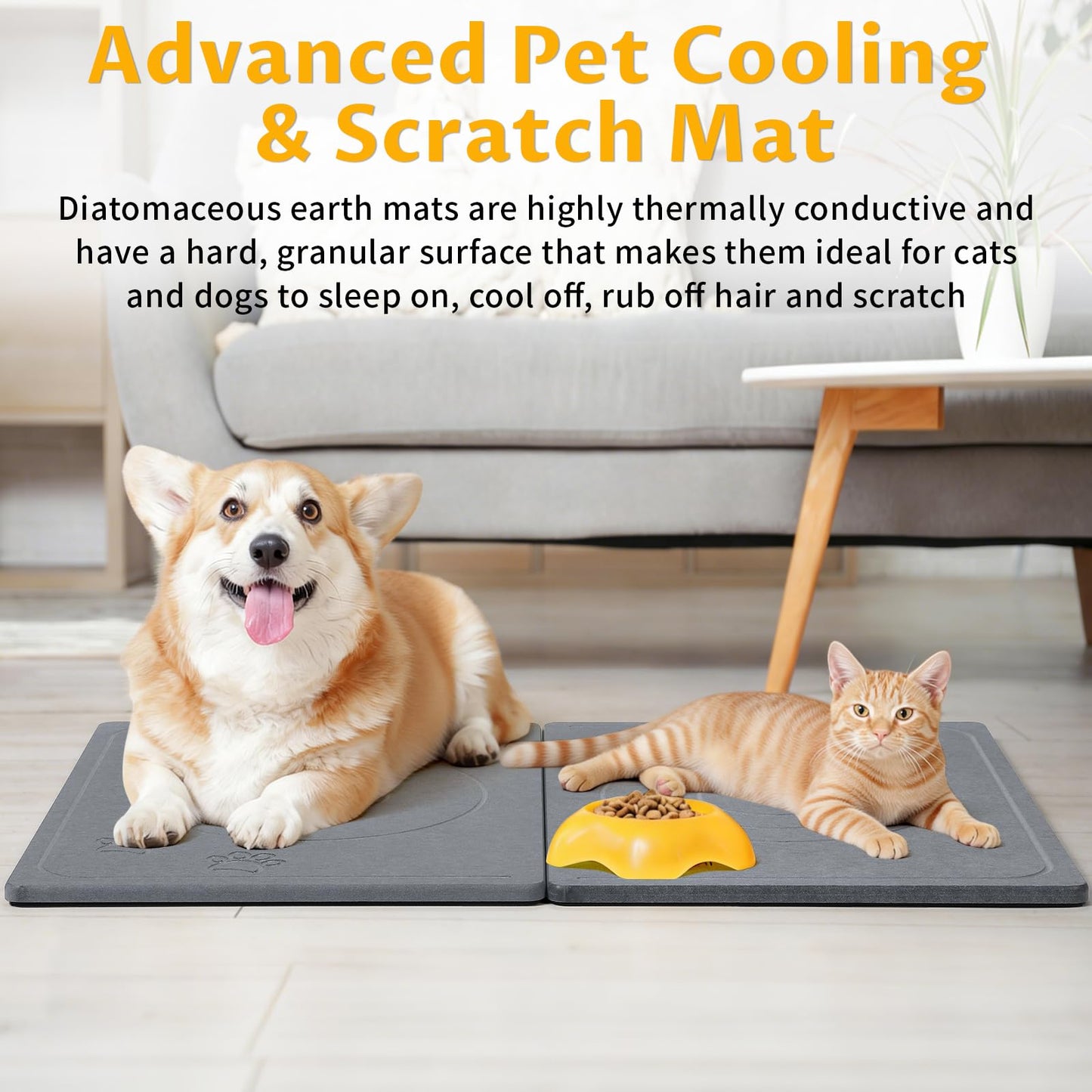 Stone Dog & Cat Food Mat, Bite-Proof Non-Slip Large Diatomaceous Pet Feeding Mat for Puppy Cat, Summer Cooling Quick Drying Dog Cat Water Bowls Mat for Protect Floor (Dark Grey 24" x 16")