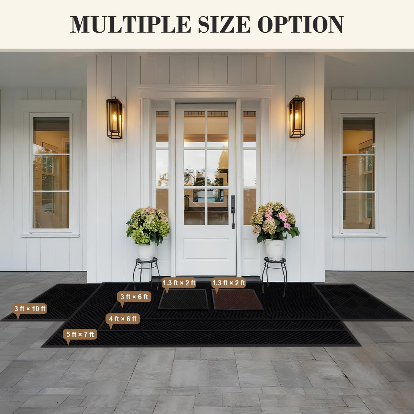 PEADEEAS Front Door Mat Outside Entrance, 5x7ft Oversized Heavy Duty Rubber Doormat, Large Low Profile Non Slip Door Mat, Trap Dirt and Moisture, Easy Clean Indoor Outdoor Entryway Mat, Black