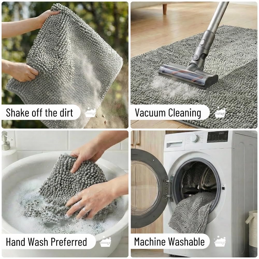 Miss Mila®| Dog Door Mat for Muddy Paw, Super Absorbent Chenille Pet Rug for Indoor Entryway, Non-Slip Washable Dirt Trapping Mats for Dogs & Cats, 24"x36" Grey