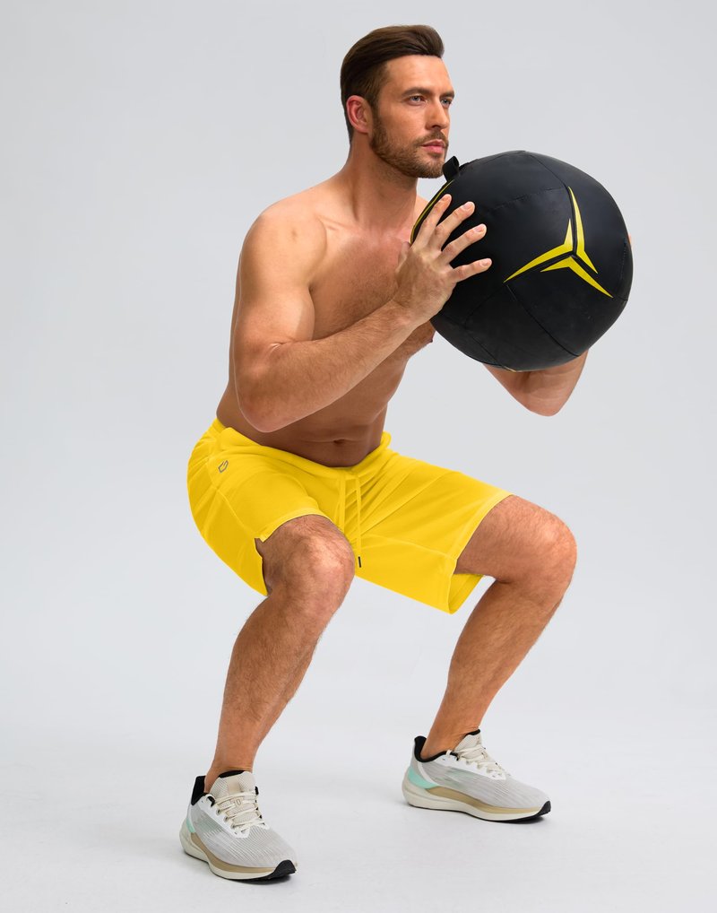 G Gradual Men's Athletic Shorts with Pockets 9" / 11" Long Basketball Shorts Lightweight Quick Dry Gym Workout Shorts for Men(Yellow,L)