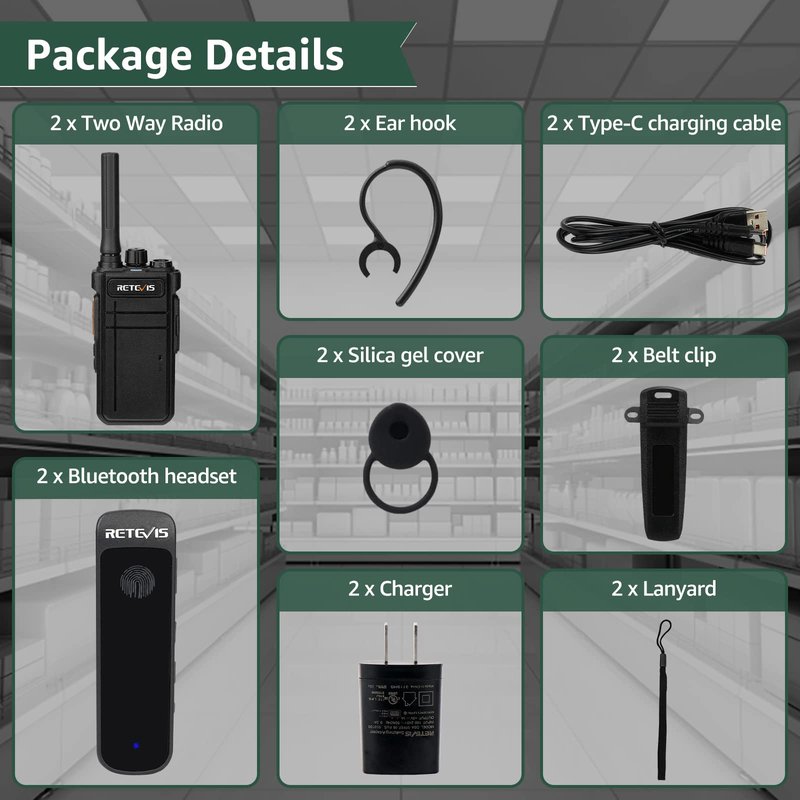 Retevis RB37 Bluetooth Walkie Talkies,Bluetooth Two Way Radio New Version,2000 mAh&120h Standby Long Battery Life,Wireless Earpiece,Flashlight,VOX,Type-C,2 Way Radio for Church Hospital Family(2Pack)