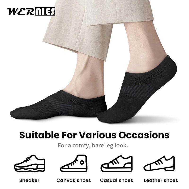 wernies No Show Socks Womens 8 Pairs, Ankle Non Slip Low Short Invisible Thin Liner Socks Black 5-8